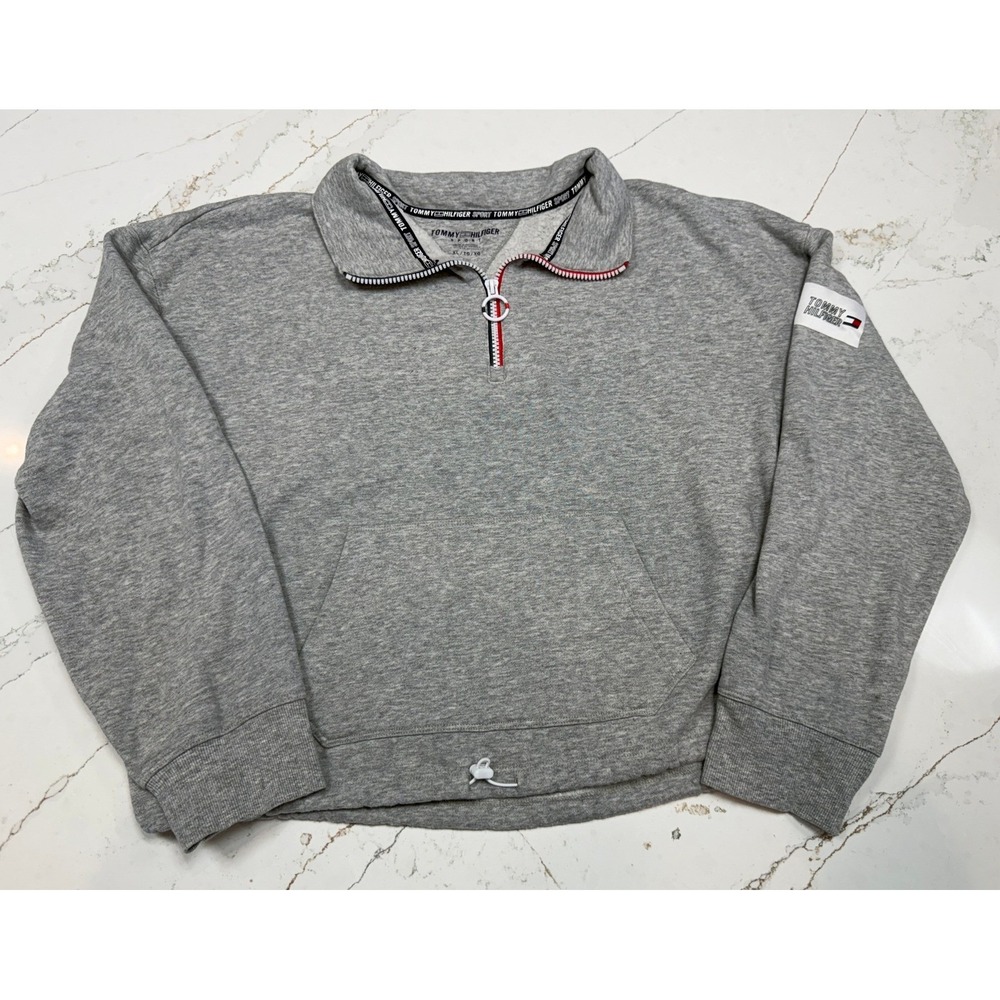 TOMMY HILFIGER Woman's 1/4 Zip Crop Sweatshirt Gray - Size XL